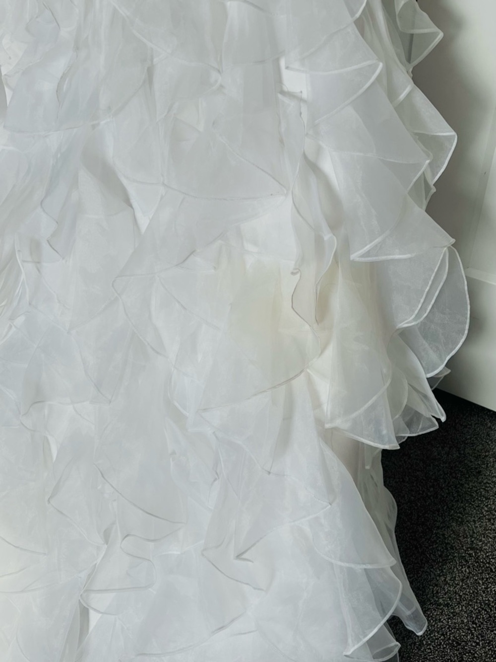 Romantic Strapless Ruffled White Wedding Gown with Beaded Waist - Picture 9 of 14